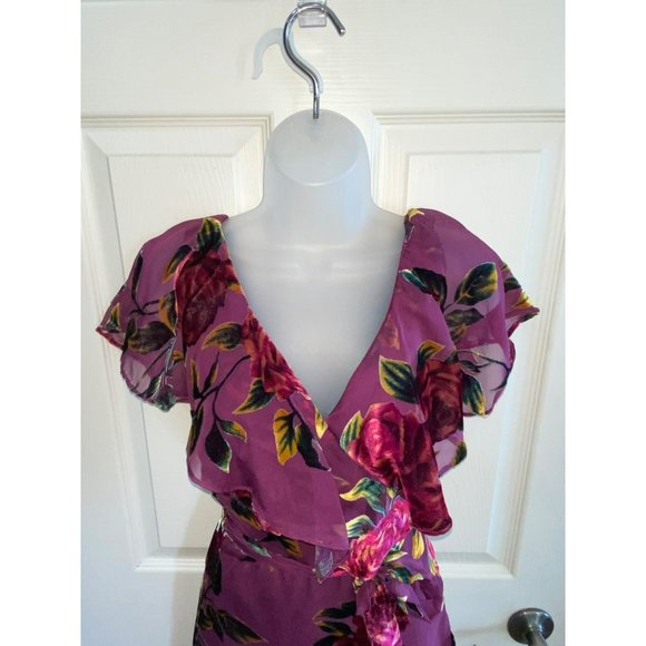 NWT Lulus Floral Passions Plum Purple Floral Velvet Wrap Midi Dress Size Large - Picture 4 of 13